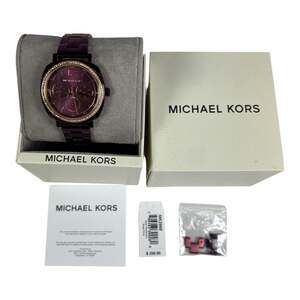 Michael Kors MK3965 Purple Stainless Steel Chronograph Watch Copper Pave New